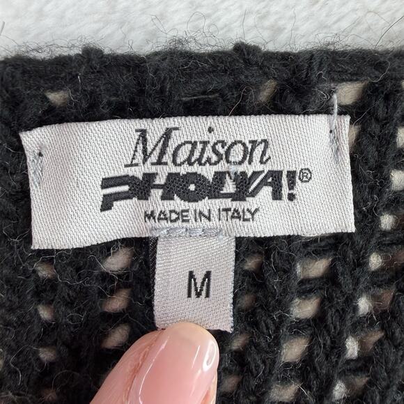 Maison Pholya M Medium Cardigan Sweater Alpaca Wool Blend Open Front Italian - Picture 4 of 10